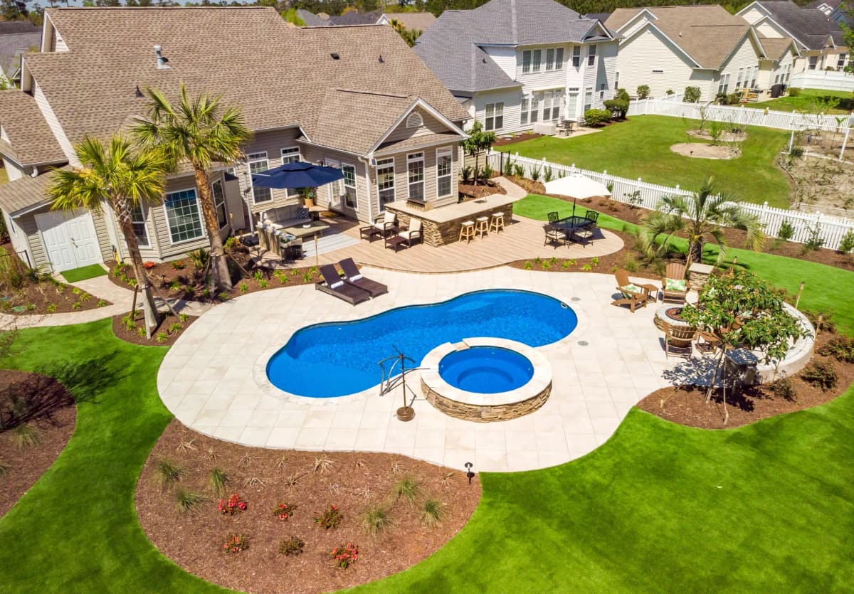 Freeform Pool Outdoor Kitchen River Pools — Aquarius Pools & Spas