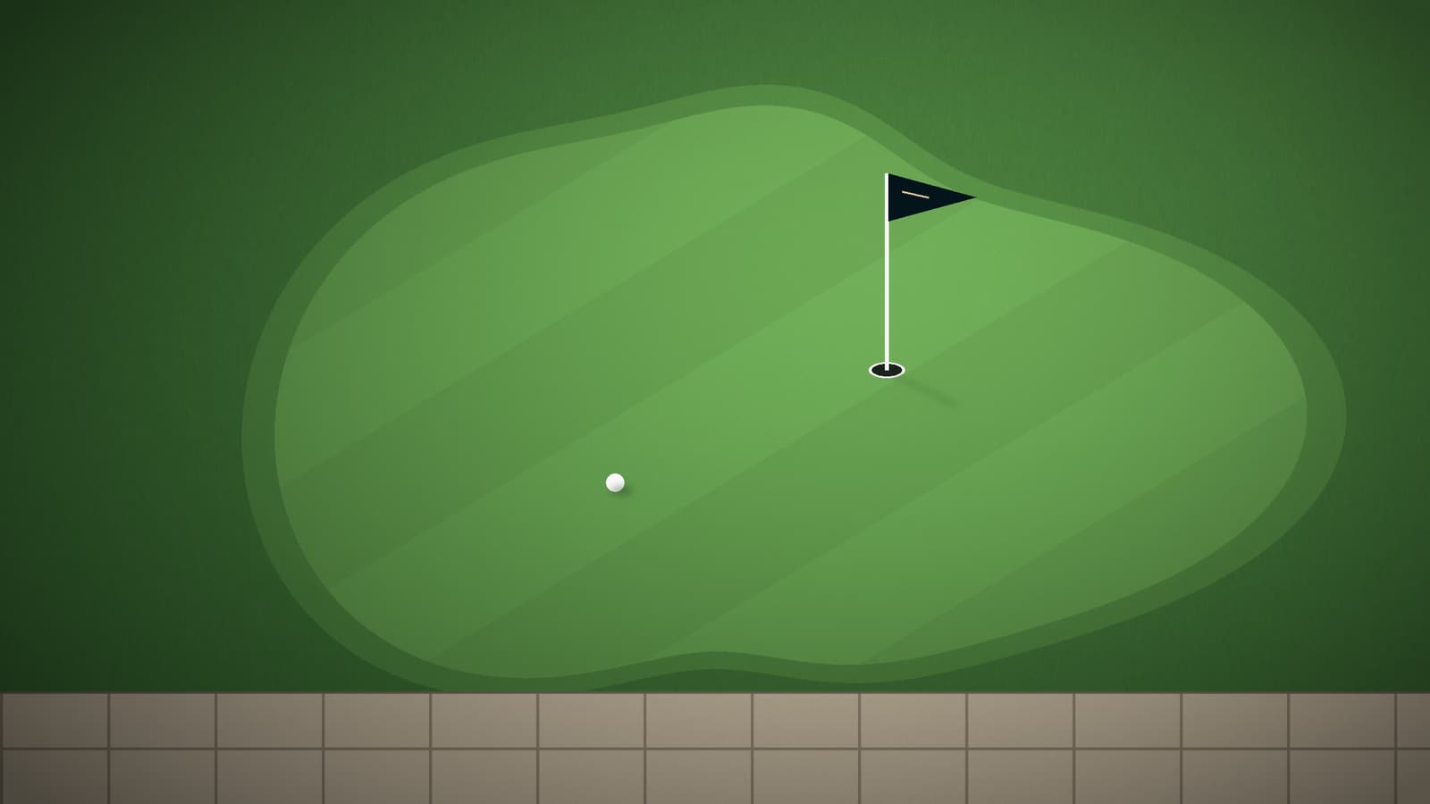 Backyard putting green with a flag, beside a stone paver patio (illustration)